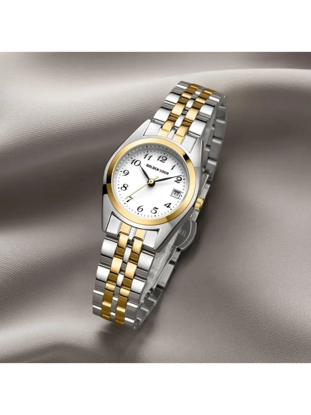 Womens Silver Gold Analog Quartz Stainless Steel Band Easy Reader Bracelet Watch